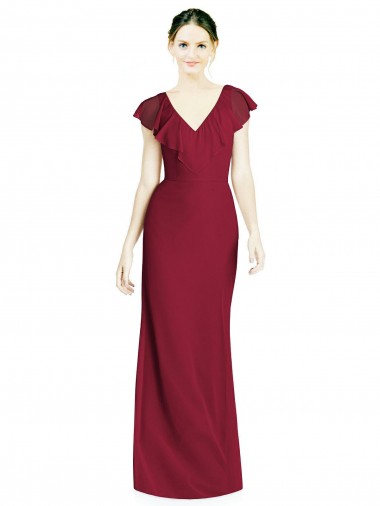 Sleeveless Burgundy V-Back Trumpet V-Neck Bridesmaid Dress Maidstone