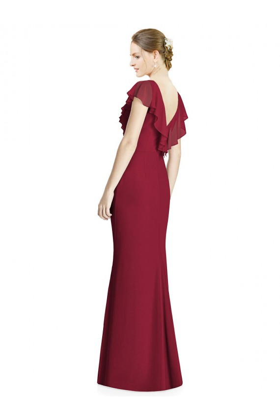 Sleeveless Burgundy V-Back Trumpet V-Neck Bridesmaid Dress Maidstone