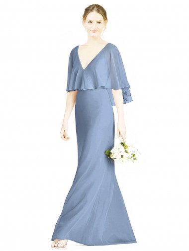 Sleeveless Dusty Blue Trumpet V-Neck Bridesmaid Dress Maidstone
