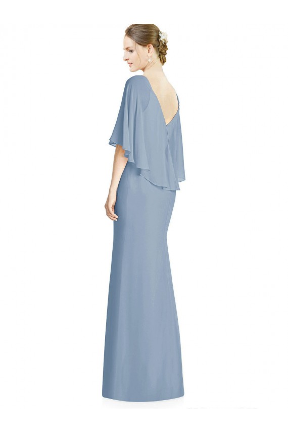 Sleeveless Dusty Blue Trumpet V-Neck Bridesmaid Dress Maidstone