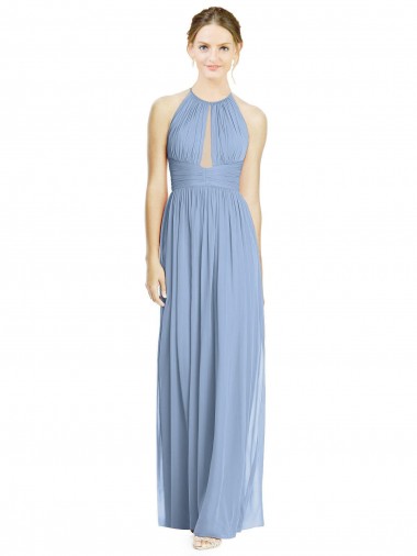 Sleeveless Dusty Blue A-Line Halter Neck Wedding Party Dress Maidstone