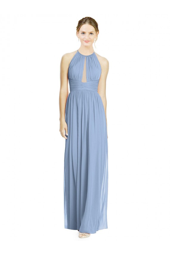 Sleeveless Dusty Blue A-Line Halter Neck Wedding Party Dress Maidstone
