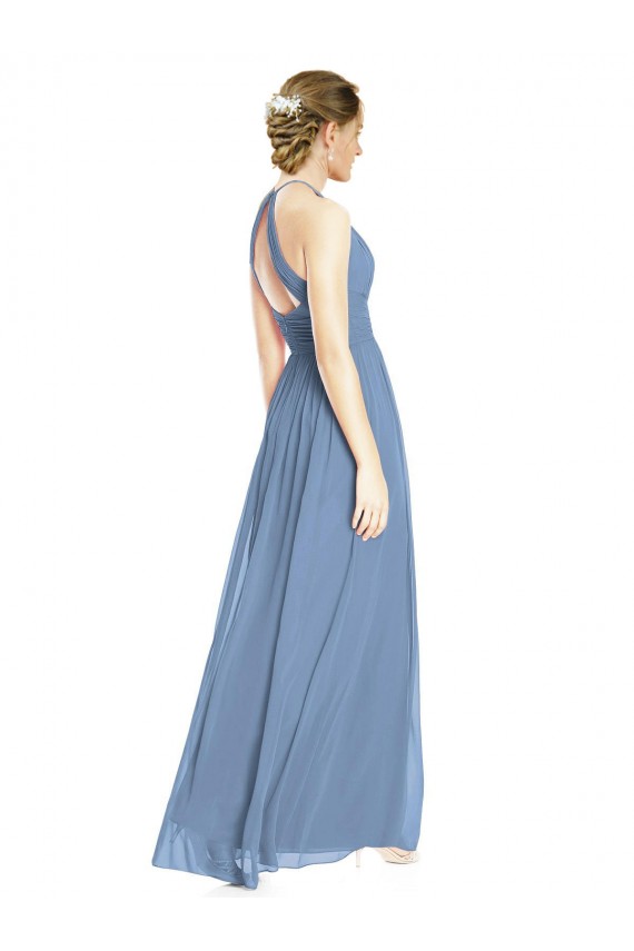 Sleeveless Dusty Blue A-Line Halter Neck Wedding Party Dress Maidstone