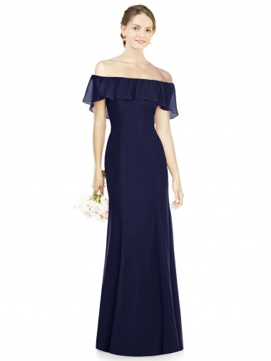 Sleeveless Dark Navy Trumpet Off the Shoulder Bridesmaid Dress Maidstone