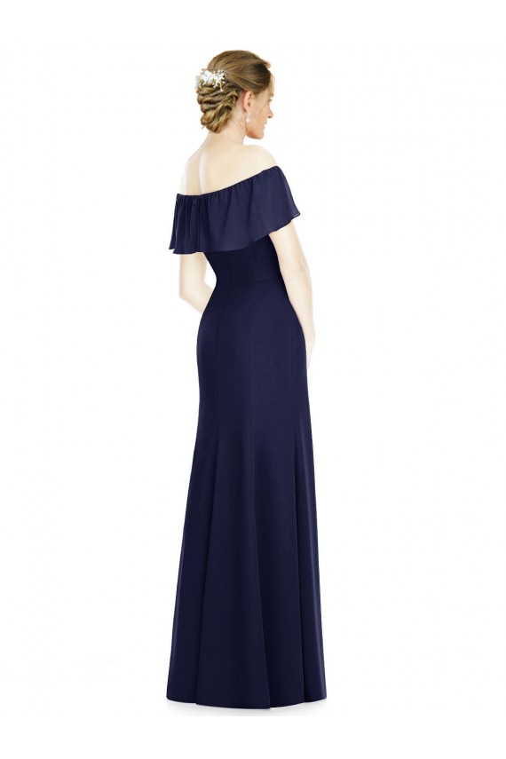 Sleeveless Dark Navy Trumpet Off the Shoulder Bridesmaid Dress Maidstone