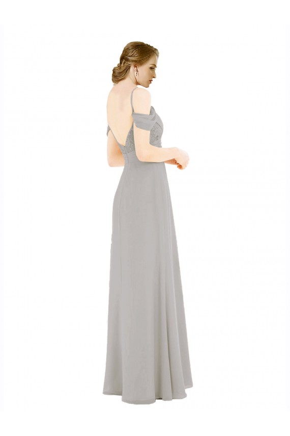 Cold Shoulder Silver Open Back A-Line Off the Shoulder Bridesmaid Dress Maidstone
