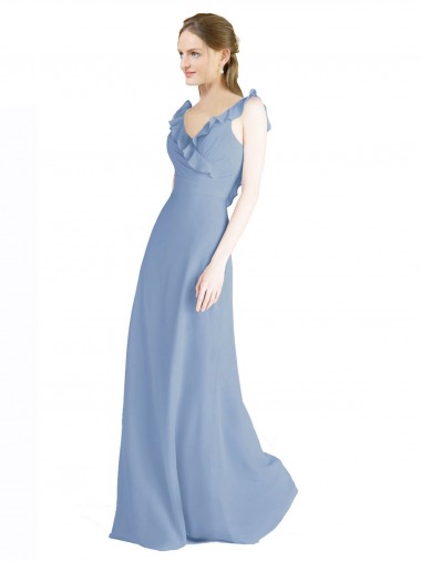 Sleeveless Dusty Blue Open Back A-Line V-Neck Bridesmaid Dress Maidstone