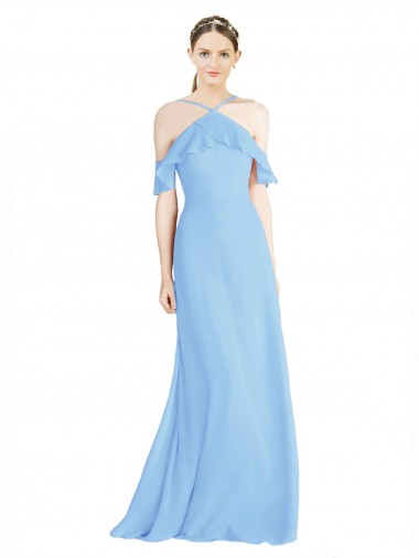 Cold Shoulder Periwinkle Low Back A-Line Halter Neck Formal Dress / Bridesmaid Dress Maidstone