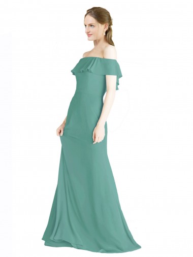 Sleeveless Icelandic Silver A-Line Off the Shoulder Bridal Party Dress Maidstone