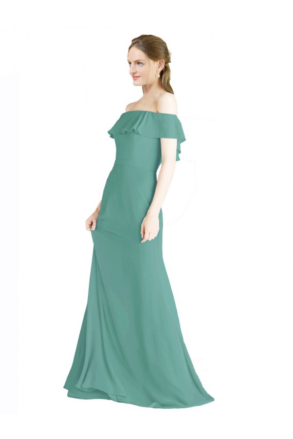 Sleeveless Icelandic Silver A-Line Off the Shoulder Bridal Party Dress Maidstone