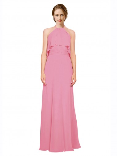 Sleeveless Skin Pink Low Back A-Line Halter Neck Bridesmaid Dress Maidstone