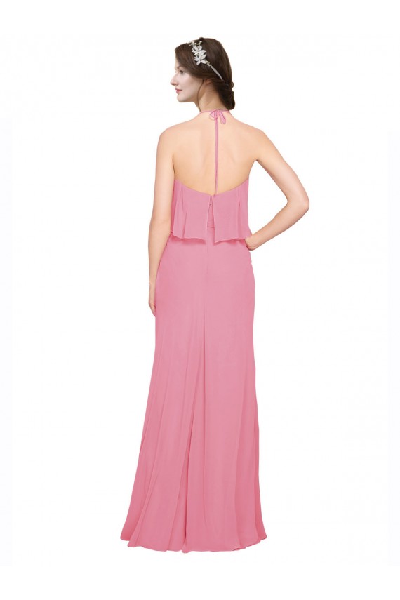 Sleeveless Skin Pink Low Back A-Line Halter Neck Bridesmaid Dress Maidstone