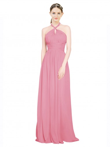 Sleeveless Skin Pink A-Line Halter Neck Bridesmaid Dress / Evening Dress Maidstone