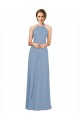 Sleeveless Dusty Blue Criss Cross Open Back A-Line Halter Neck Bridesmaid Dress / Evening Dress Maidstone