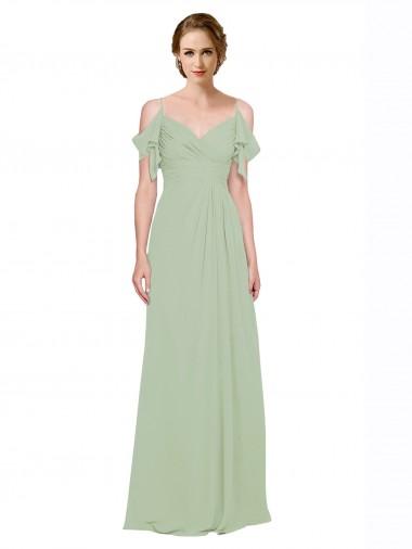 Sleeveless Smoke Green Low Back A-Line Off the Shoulder Bridesmaid Dress Maidstone