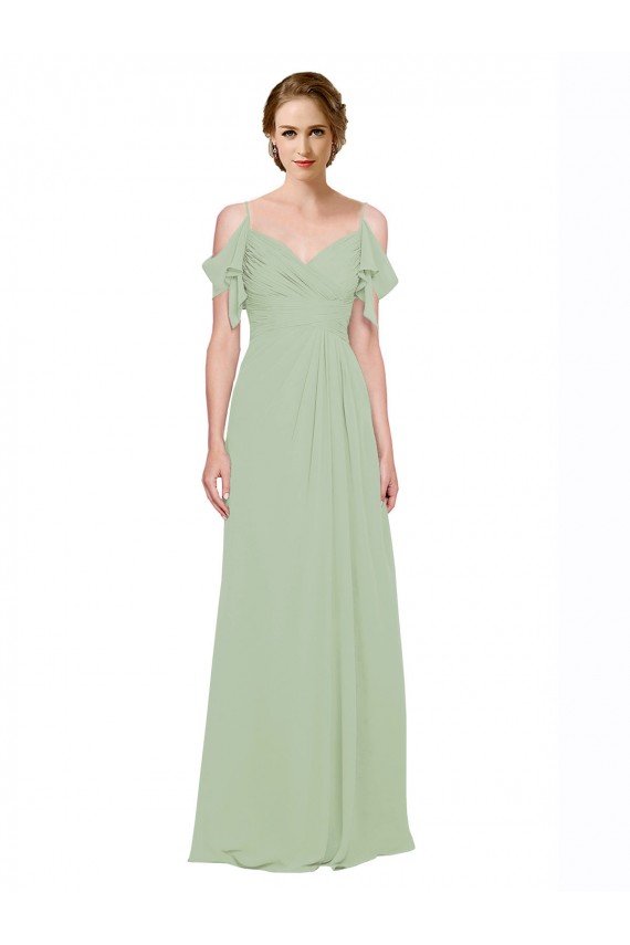 Sleeveless Smoke Green Low Back A-Line Off the Shoulder Bridesmaid Dress Maidstone