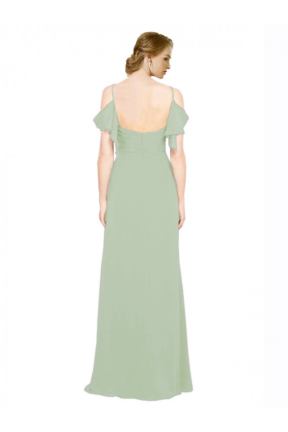 Sleeveless Smoke Green Low Back A-Line Off the Shoulder Bridesmaid Dress Maidstone