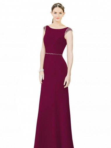 Sleeveless Burgundy Low Back A-Line Boat Neck Bridesmaid Dress Maidstone