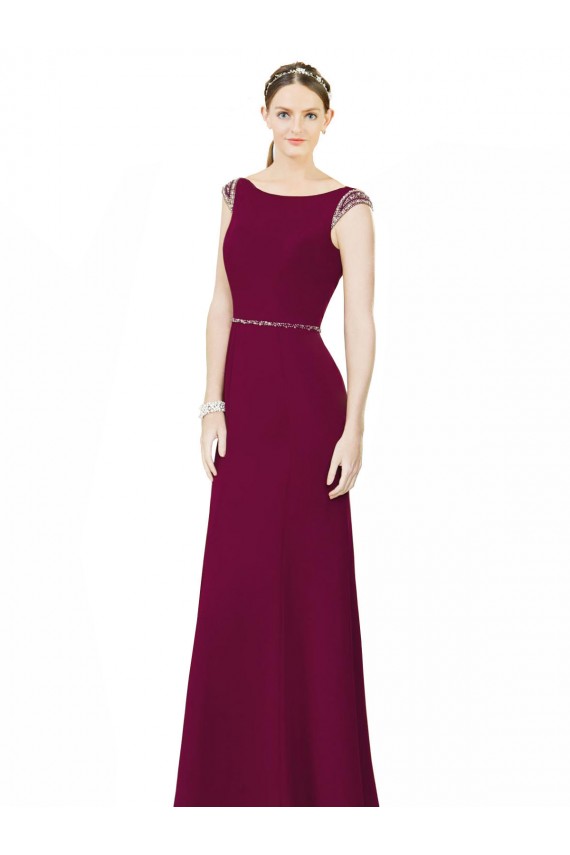 Sleeveless Burgundy Low Back A-Line Boat Neck Bridesmaid Dress Maidstone