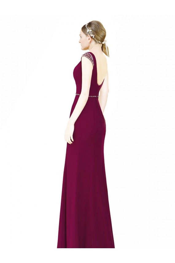 Sleeveless Burgundy Low Back A-Line Boat Neck Bridesmaid Dress Maidstone