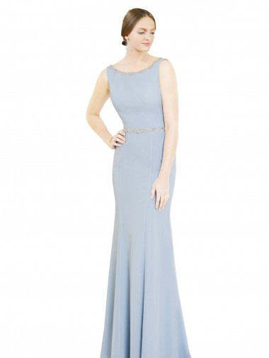 Sleeveless Light Sky Blue Low Back A-Line Boat Neck Bridesmaid Dress Maidstone