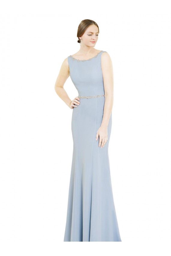 Sleeveless Light Sky Blue Low Back A-Line Boat Neck Bridesmaid Dress Maidstone