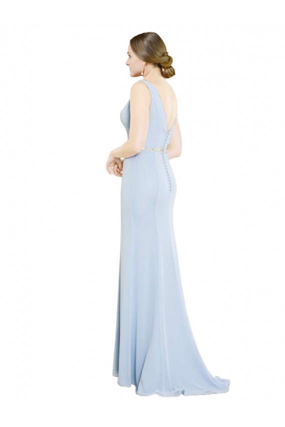 Sleeveless Light Sky Blue Low Back A-Line Boat Neck Bridesmaid Dress Maidstone
