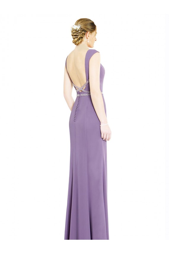 Sleeveless Dark Lavender Low Back A-Line Boat Neck Formal Dress / Bridesmaid Dress Maidstone