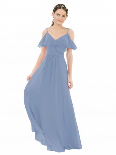 Cap Sleeves Dusty Blue A-Line V-Neck Bridesmaid Dress Maidstone