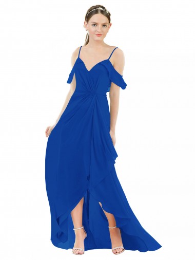 Cold Shoulder Royal Blue A-Line V-Neck High Low Bridesmaid Dress Maidstone