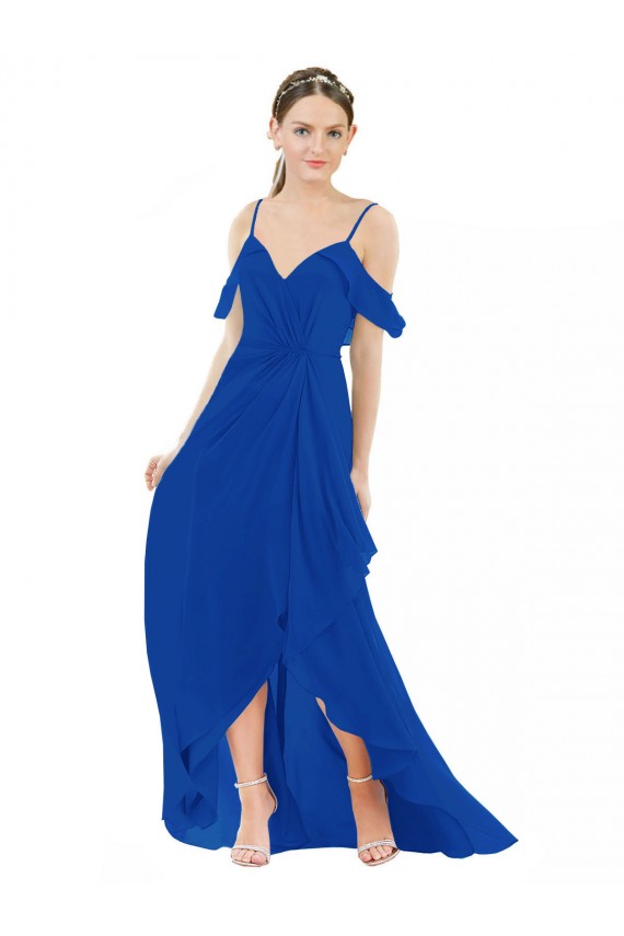 Cold Shoulder Royal Blue A-Line V-Neck High Low Bridesmaid Dress Maidstone