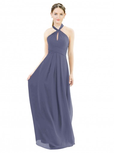 Sleeveless Silver Stone Low Back A-Line Halter Neck Bridesmaid Dress Maidstone