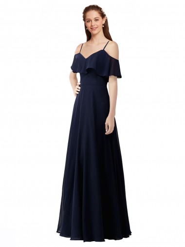 Sleeveless Dark Navy A-Line Off the Shoulder Bridesmaid Dress Maidstone
