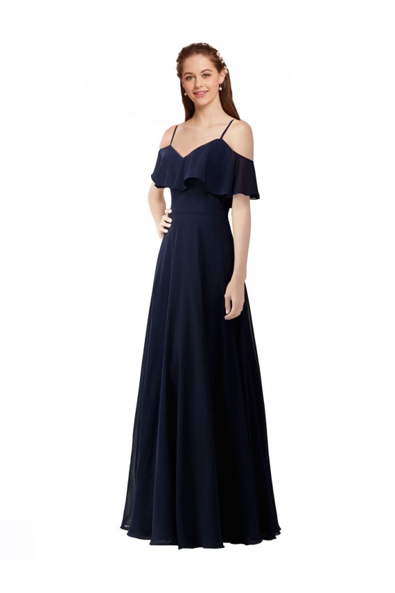 Sleeveless Dark Navy A-Line Off the Shoulder Bridesmaid Dress Maidstone