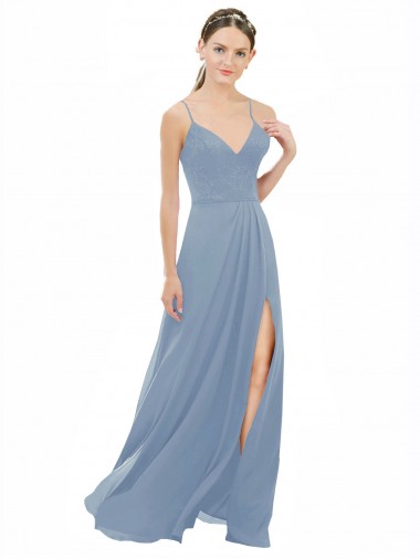Sleeveless Dusty Blue Open Back A-Line Spaghetti Straps Bridesmaid Dress Maidstone