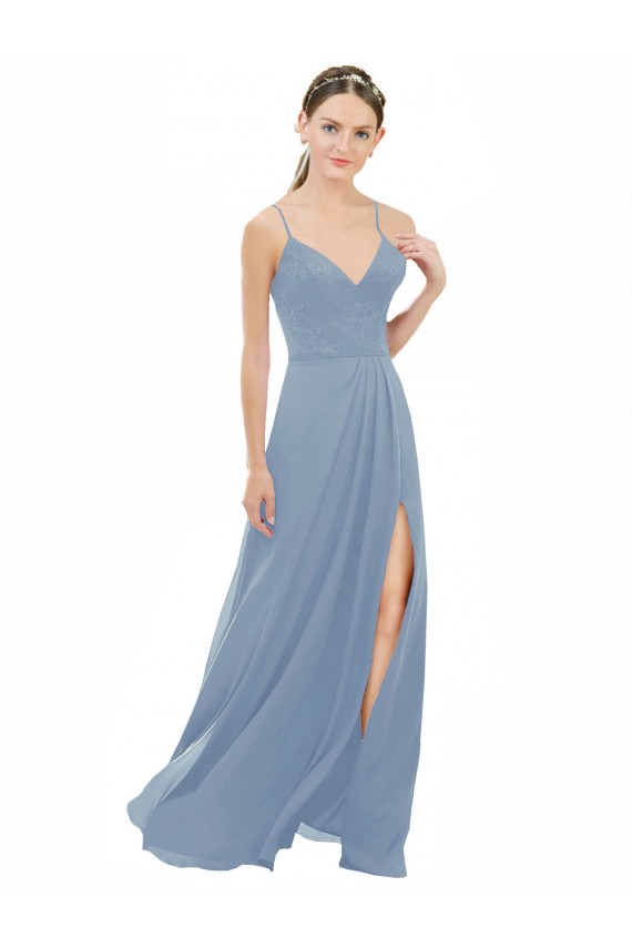 Sleeveless Dusty Blue Open Back A-Line Spaghetti Straps Bridesmaid Dress Maidstone