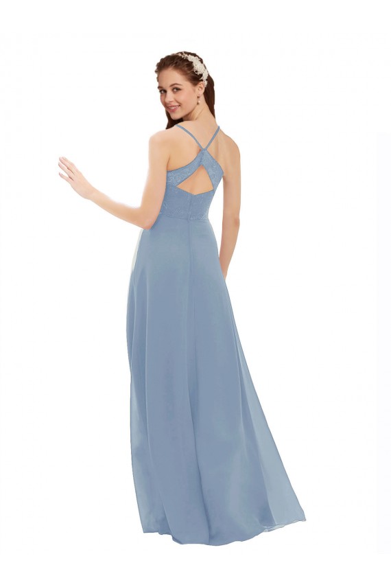 Sleeveless Dusty Blue Open Back A-Line Spaghetti Straps Bridesmaid Dress Maidstone