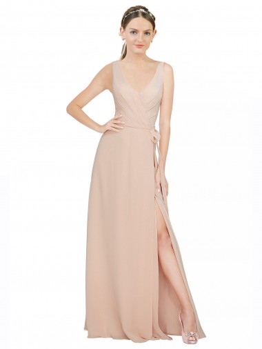 Sleeveless Pink A-Line Luxe Chiffon V-Neck Bridesmaid Dress / Evening Dress Maidstone