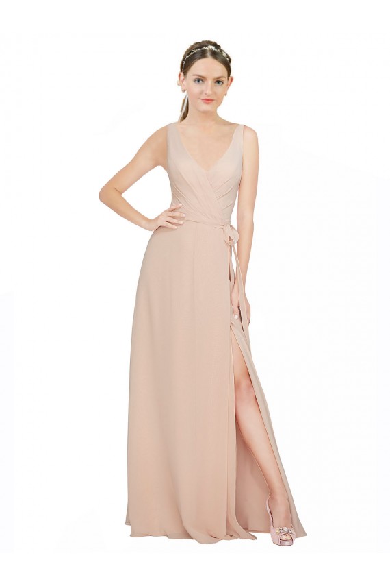 Sleeveless Pink A-Line Luxe Chiffon V-Neck Bridesmaid Dress / Evening Dress Maidstone