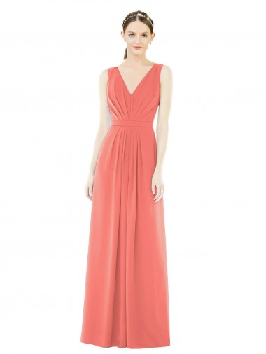 Sleeveless Coral V-Back A-Line V-Neck Bridesmaid Dress Maidstone