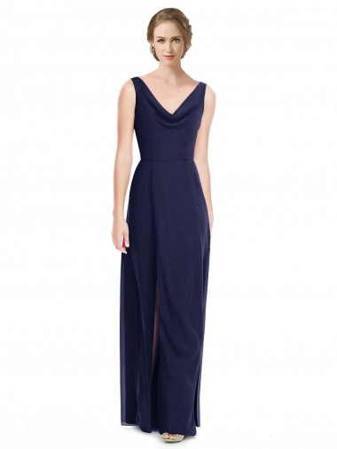 Sleeveless Dark Navy V-Back A-Line Cowl Neck Bridesmaid Dress Maidstone