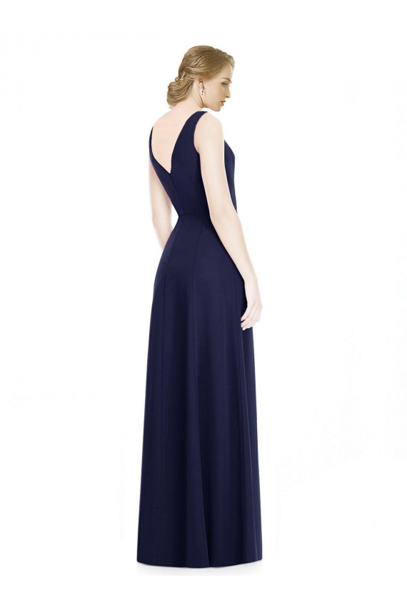 Sleeveless Dark Navy V-Back A-Line Cowl Neck Bridesmaid Dress Maidstone