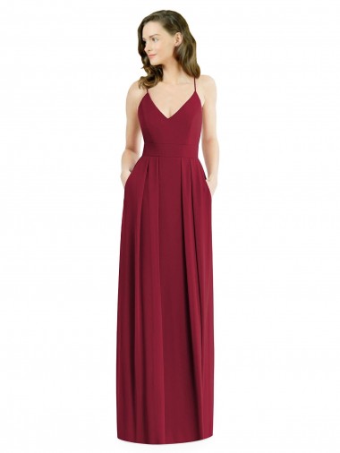 Sleeveless Burgundy Open Back A-Line Spaghetti Straps Semi Formal Evening Dress / Bridesmaid Dress Maidstone