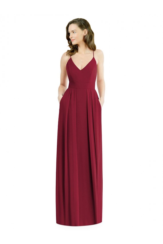 Sleeveless Burgundy Open Back A-Line Spaghetti Straps Semi Formal Evening Dress / Bridesmaid Dress Maidstone