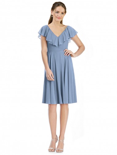 Cap Sleeves Dusty Blue V-Back A-Line V-Neck Bridesmaid Dress Maidstone
