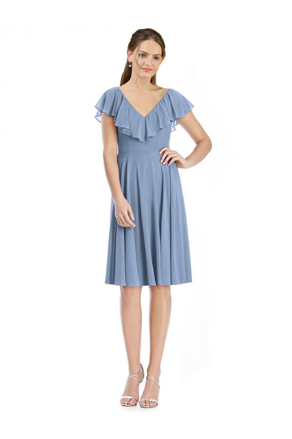 Cap Sleeves Dusty Blue V-Back A-Line V-Neck Bridesmaid Dress Maidstone