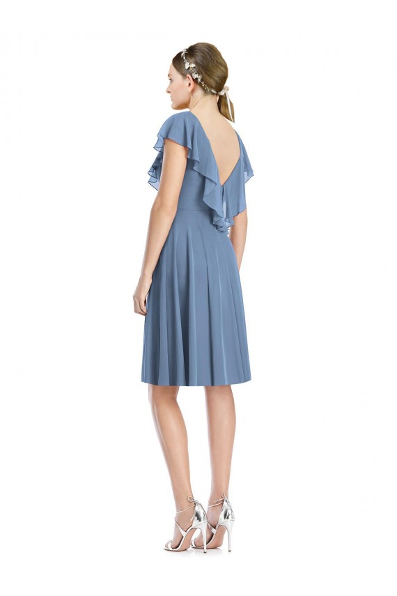 Cap Sleeves Dusty Blue V-Back A-Line V-Neck Bridesmaid Dress Maidstone