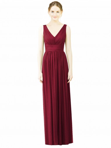 Sleeveless Burgundy V-Back A-Line V-Neck Bridesmaid Dress / Formal Dress Maidstone