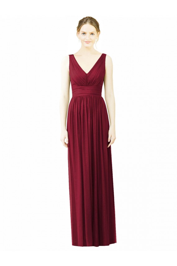 Sleeveless Burgundy V-Back A-Line V-Neck Bridesmaid Dress / Formal Dress Maidstone