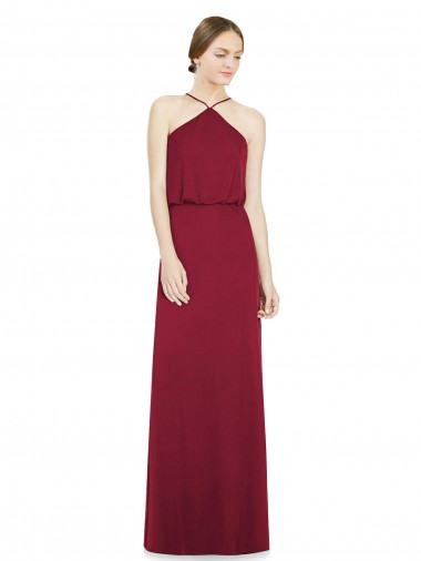 Sleeveless Burgundy Open Back A-Line Halter Neck Bridesmaid Dress Maidstone